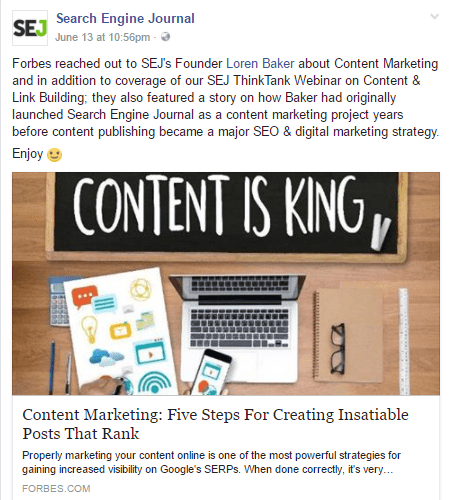 Sample Facebook post demonstrating great content curation