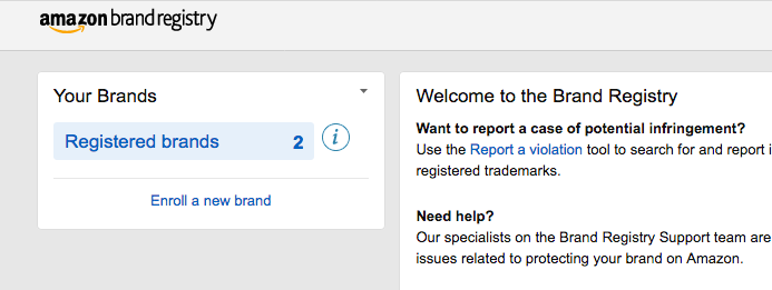 Amazon online brand registry