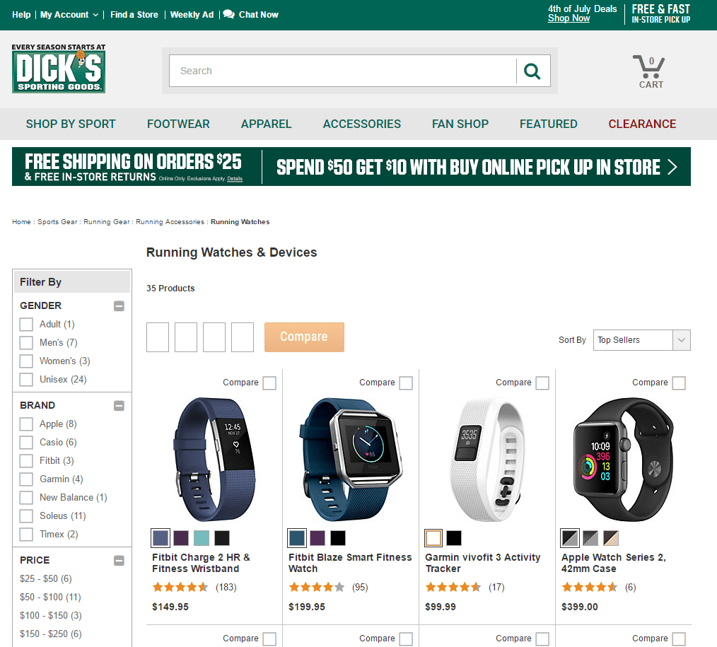 Screenshot of Running Watches Category Page