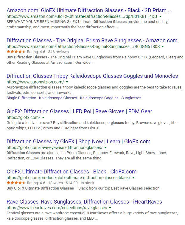 Screenshot of Google Results