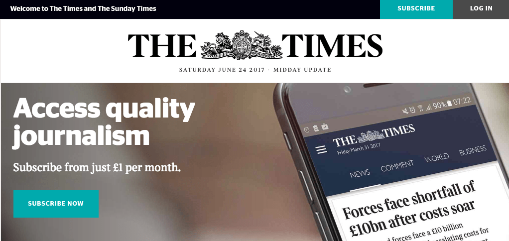 Times Of London paywall