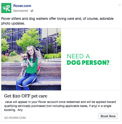 Sample Facebook ad using a color other than blue