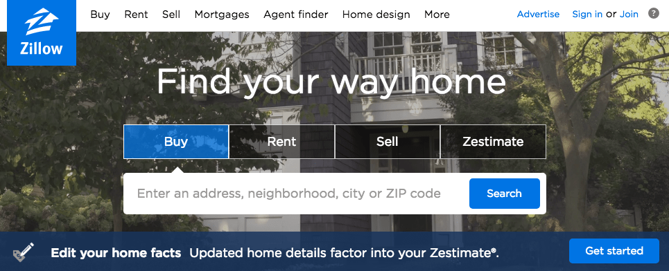 Zillow.com home page
