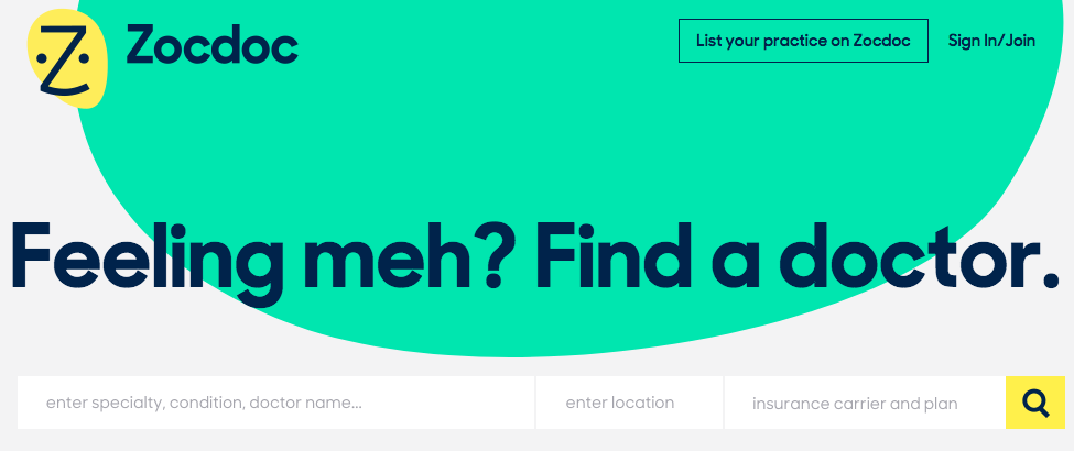 Zocdoc.com home page