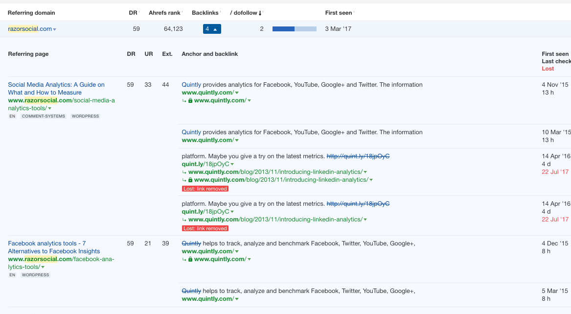 Quintly Traffic Flow Screenshot