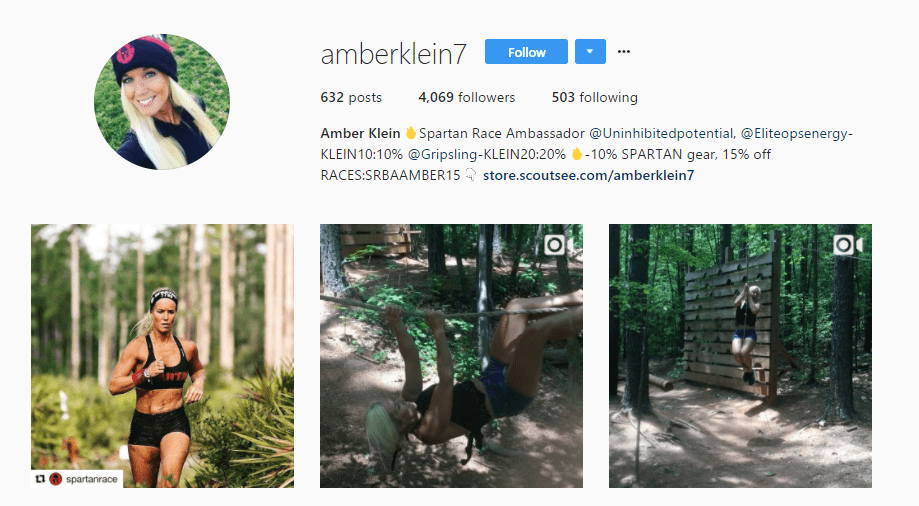 Screenshot of Amber Klein’s Instagram profile