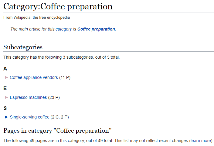 Wikipedia subcategories screenshot
