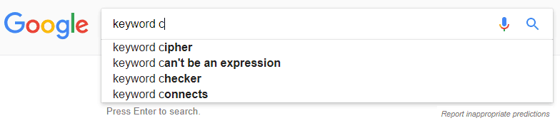 Google's autocomplete screenshot