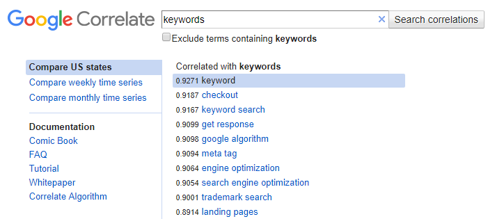 Google Correlate Screenshot