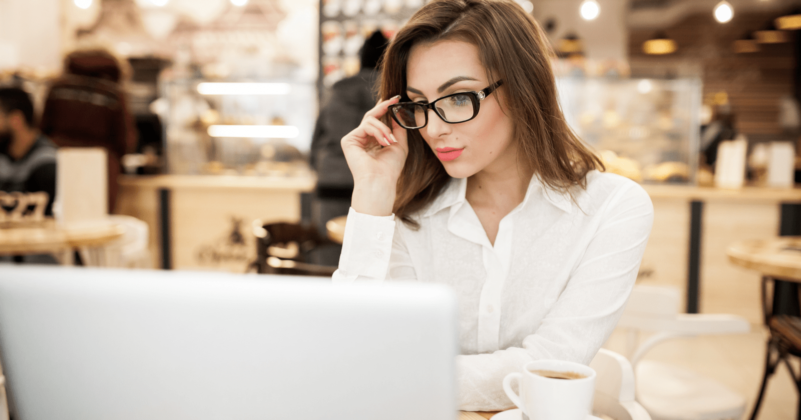 Woman reads engaging social media content