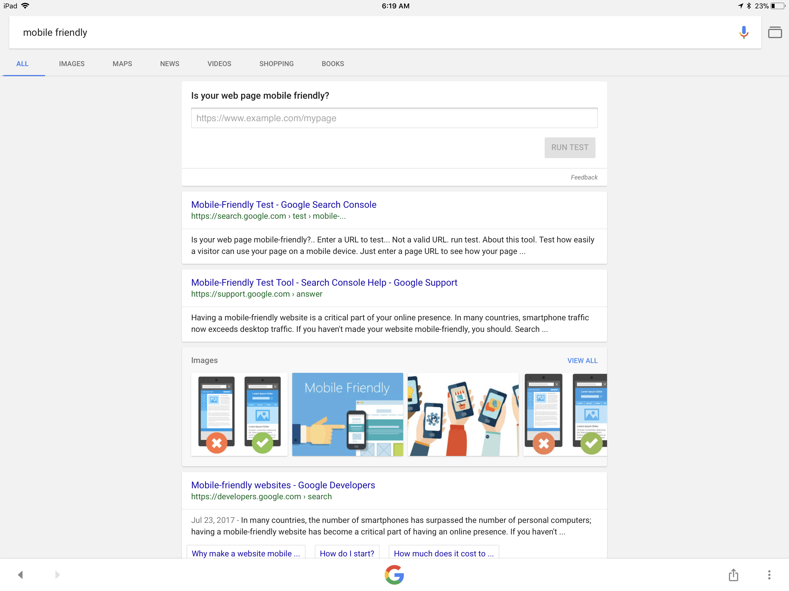 Google Mobile-Friendliness Test Shortcut in Search Results