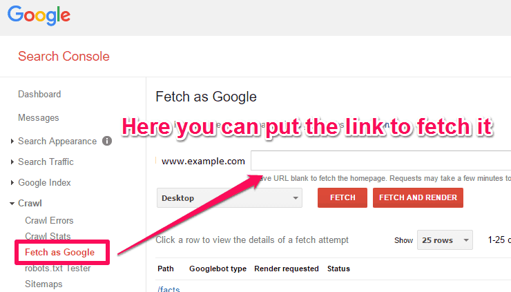 How to use Fetch as Google