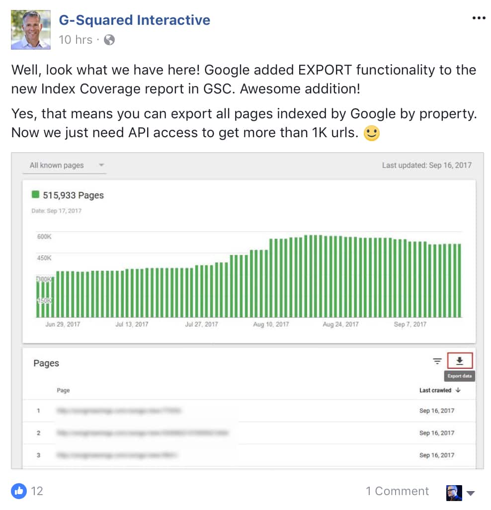 Export Google Search Console’s ‘Index Coverage’ Report