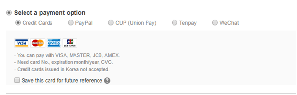 Screenshot of Innisfree checkout page with different payment options