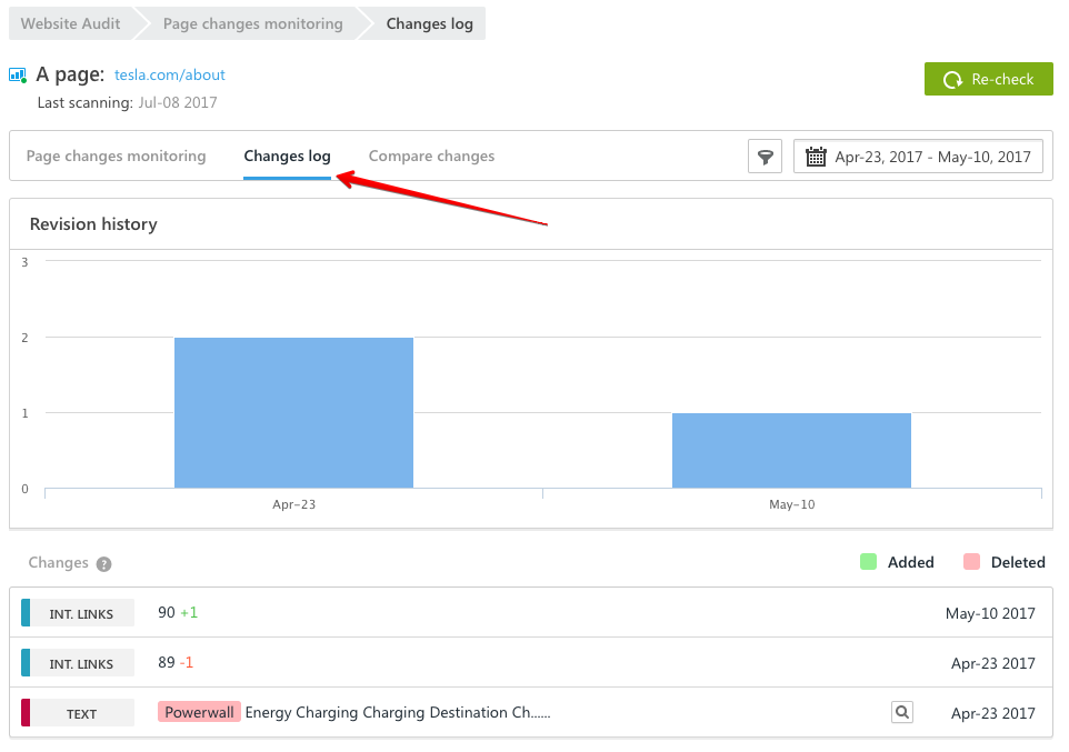 SE Ranking - Page Changes Monitoring