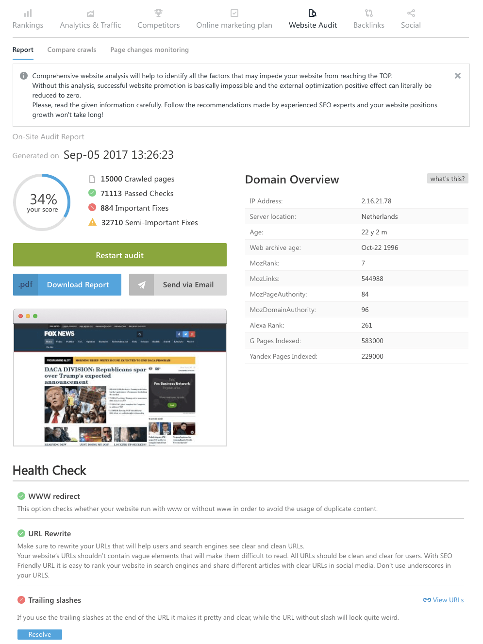 SE Ranking website audit tool