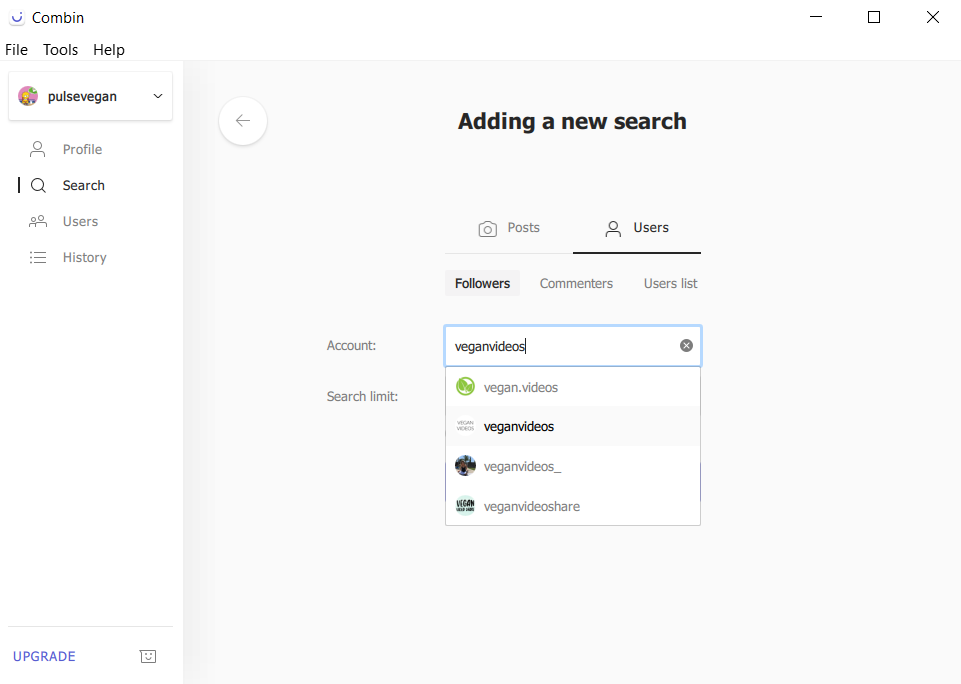 adding a new search in combin using other instagram accounts 1