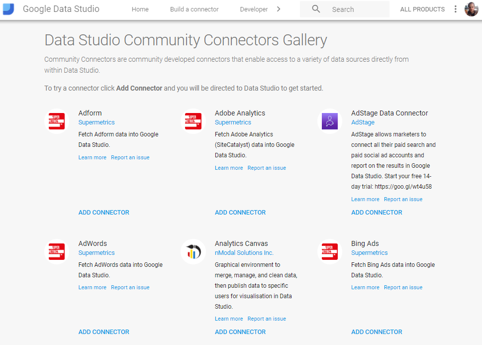 Data Studio Community Connectors Gallery