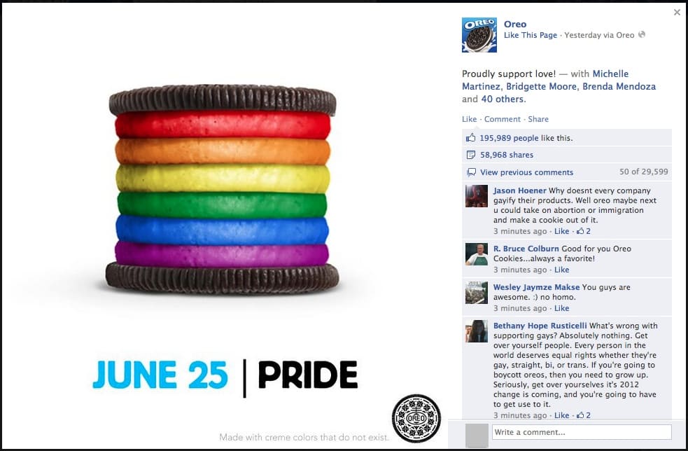 Oreo proudly support love Facebook post