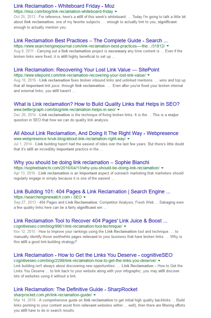 search for link reclamation