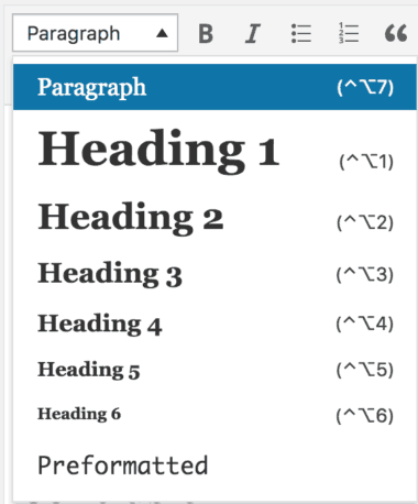 wordpress text formatting options for featured snippet