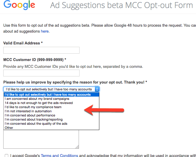 adwords opt out of ad suggestions