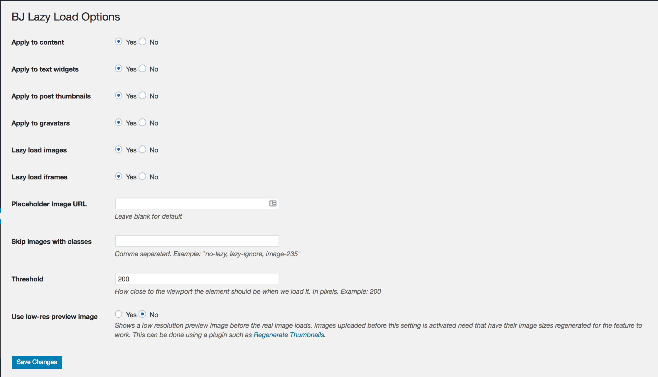 BJ Lazy Load Options