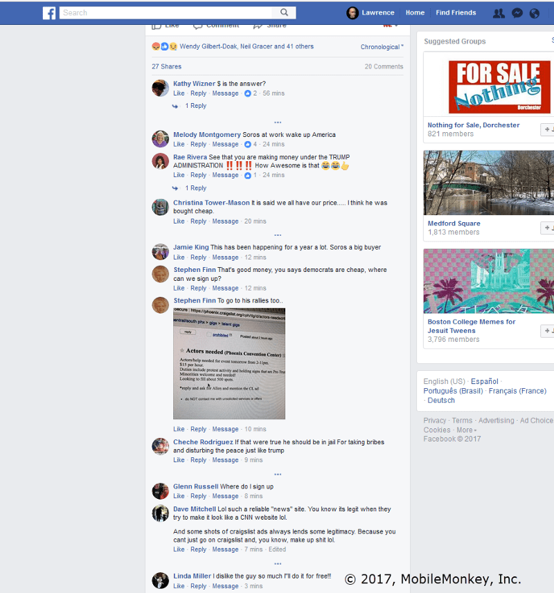 Fake news Facebook comments