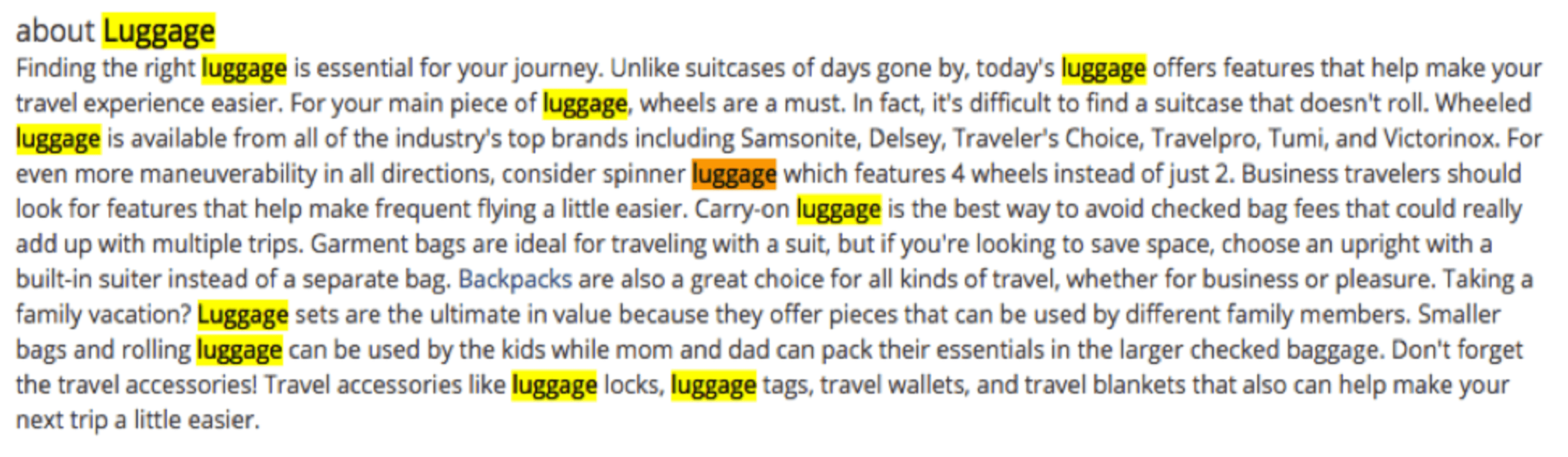 luggage product description