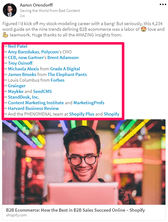 Aaron Orendorff round-up style post B2B ecommerce