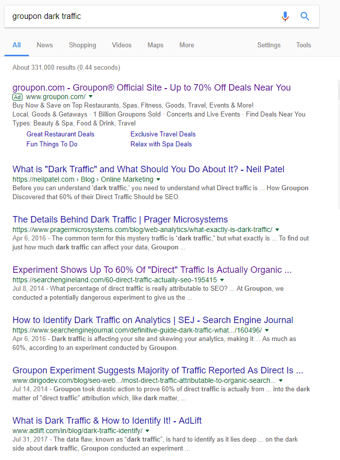 Google search Groupon dark traffic