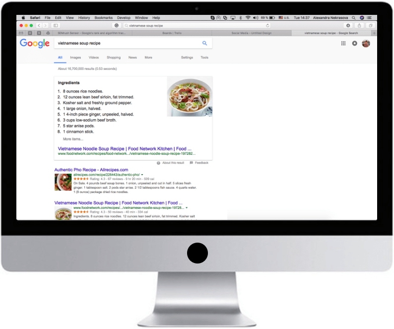 Desktop SERP with a featured snippet