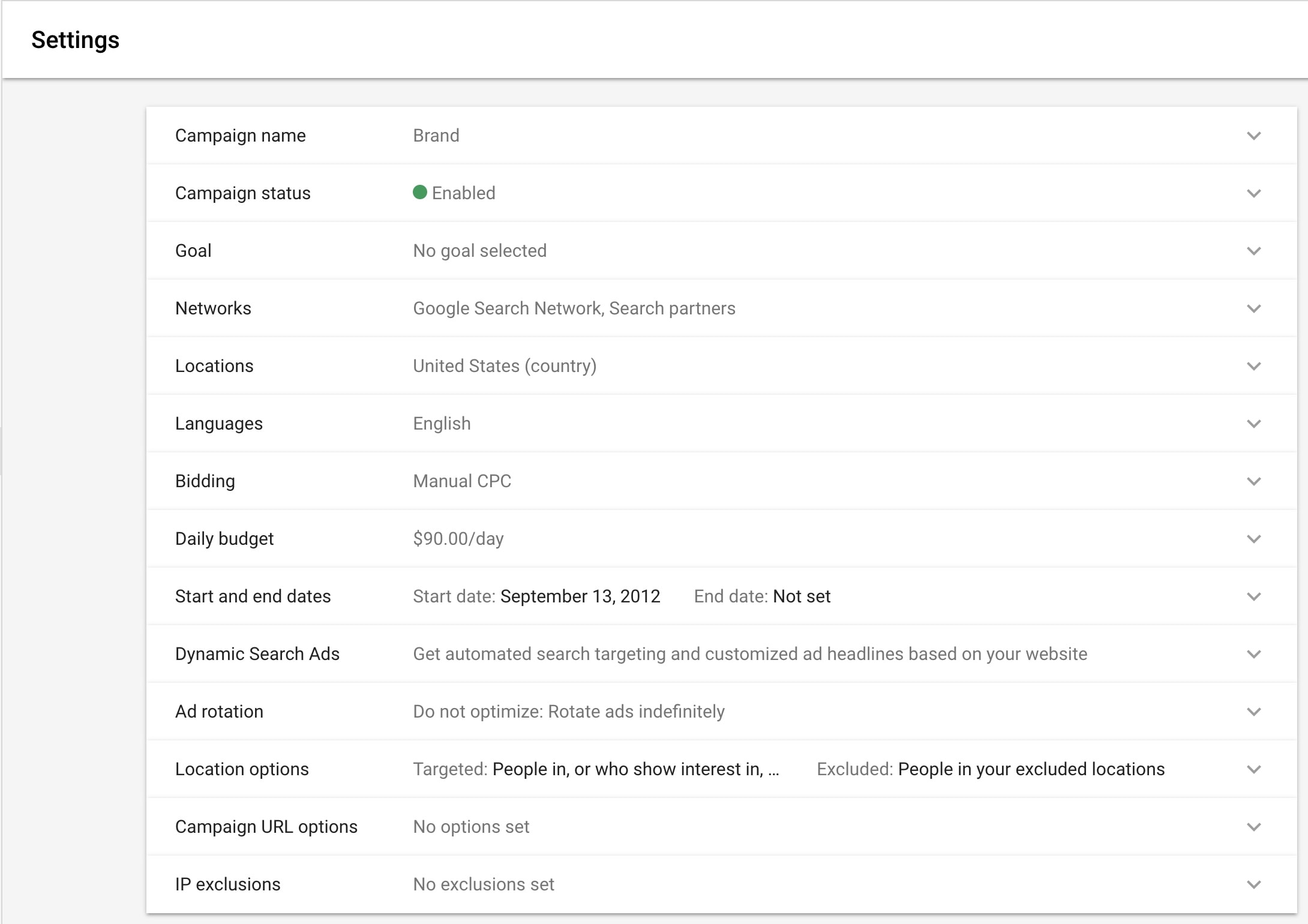 AdWords PPC settings