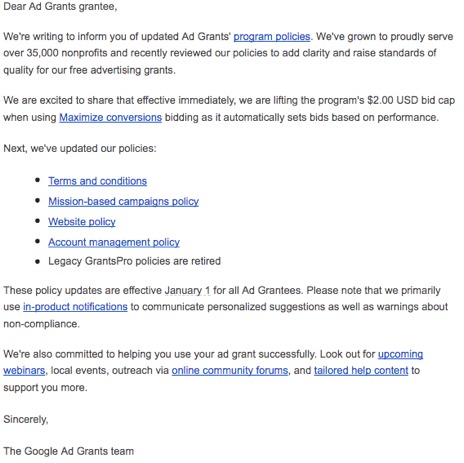 Google Grant Email