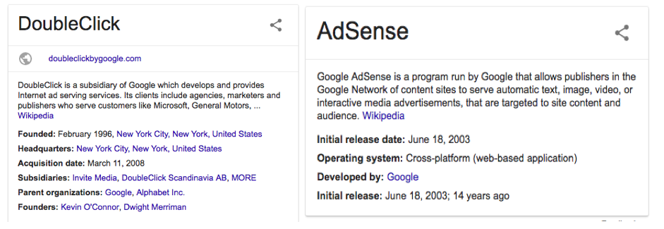 Google's DoubleClick and AdSense descriptions