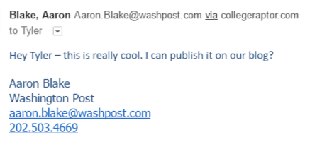 Screenshot of email received from The Washington Post