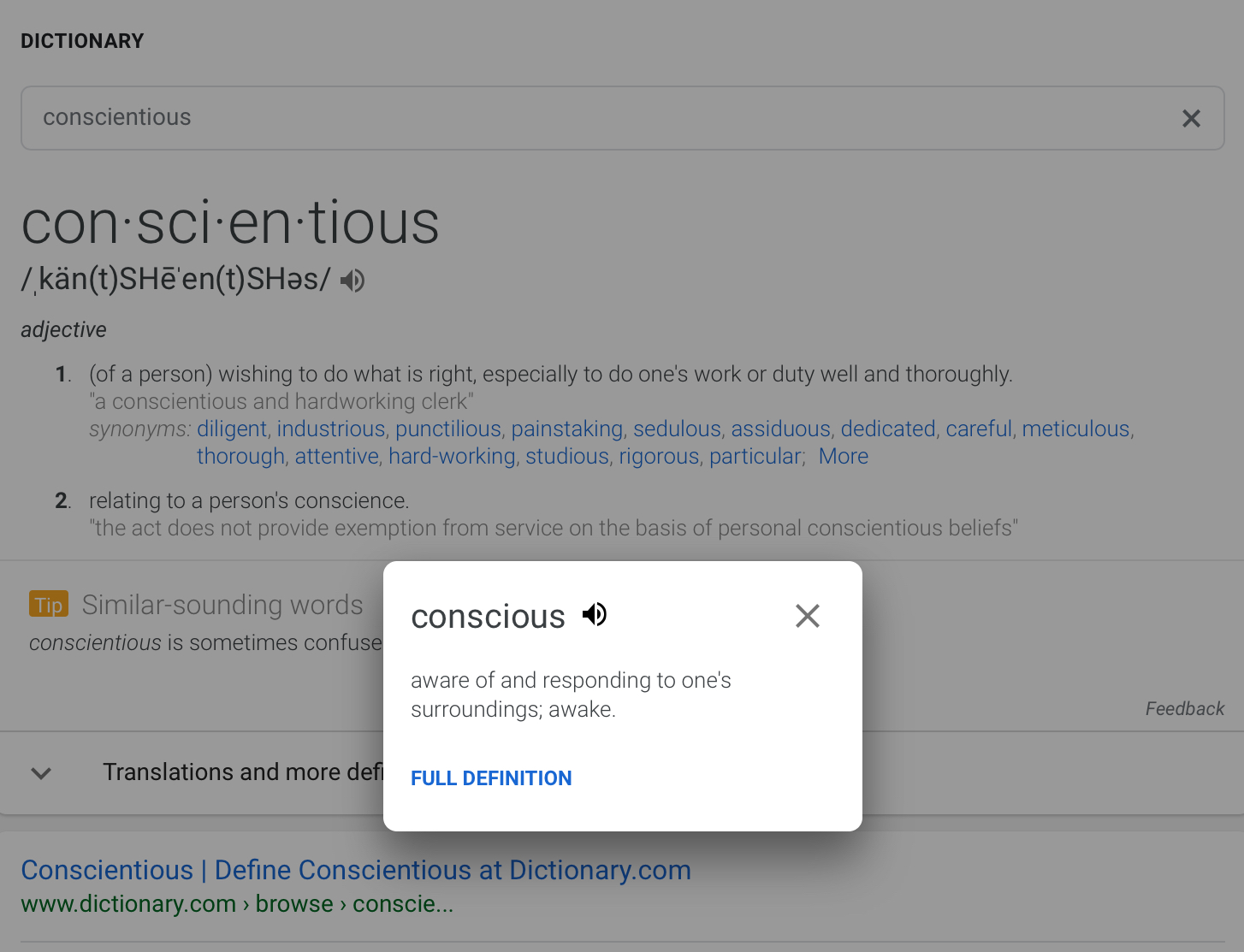 Google Adds ‘Similar Sounding Words’ to Dictionary Search Cards