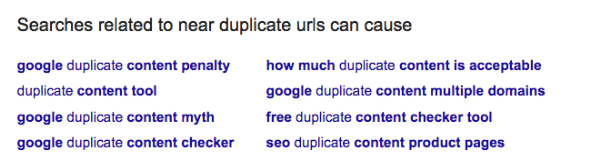 Duplicate content penalty query refinement suggestion