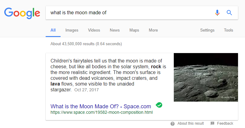 what is the moon made of featured snippet