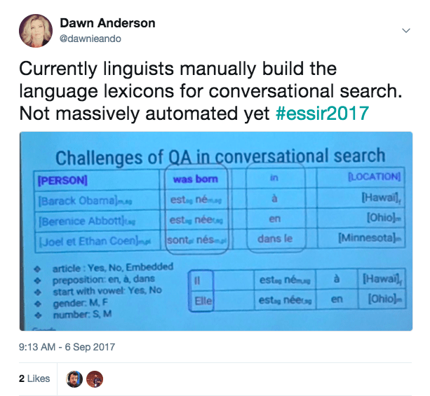 linguists manually building the language lexicons for conversational search