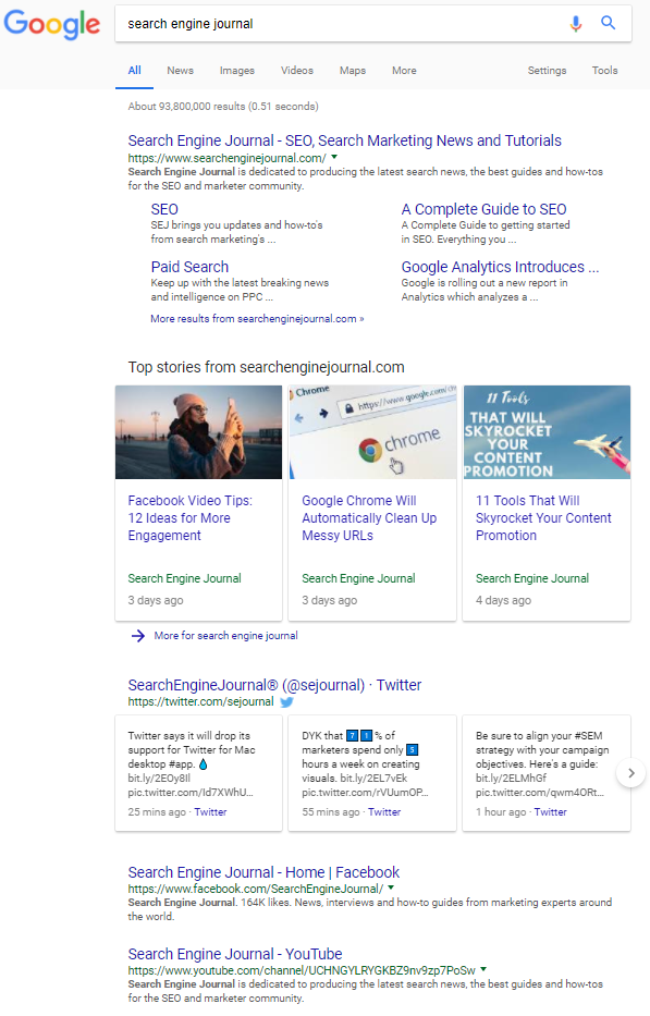 Screenshot of Google SERP for Search Engine Journal