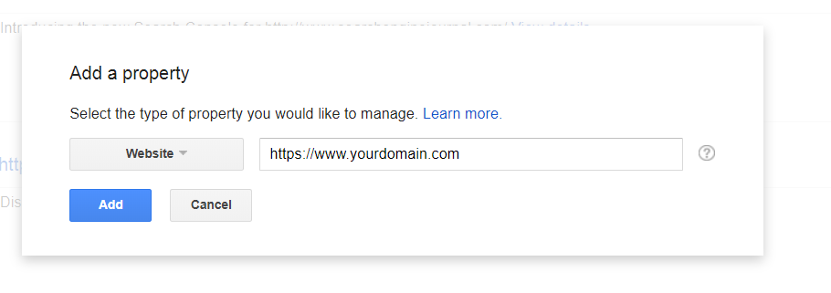 google search console website url settings