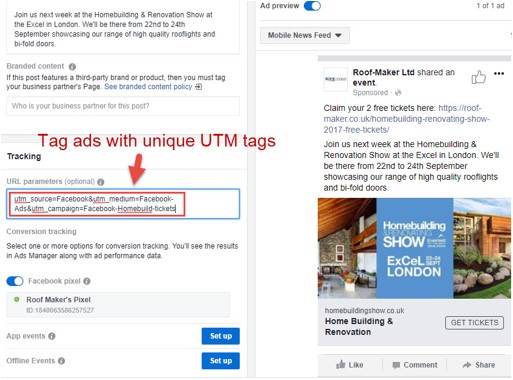 Tag ads with unique UTM tags