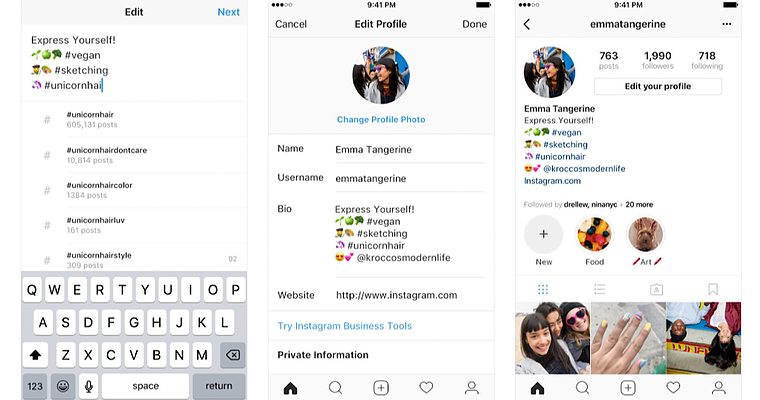 Instagram Adds Support for Hashtags & Profile Links in Bios