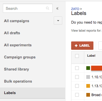 adwords Label manager in old adwords ui