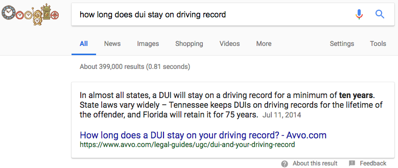 how long does dui stay on driving record