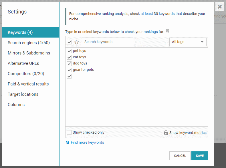 WebCEO Dangerous Competitors tool