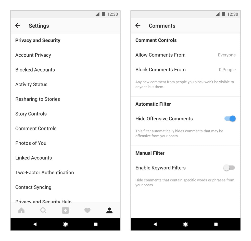 Enable authentication. Instagram comment setting. Instagram Block account.