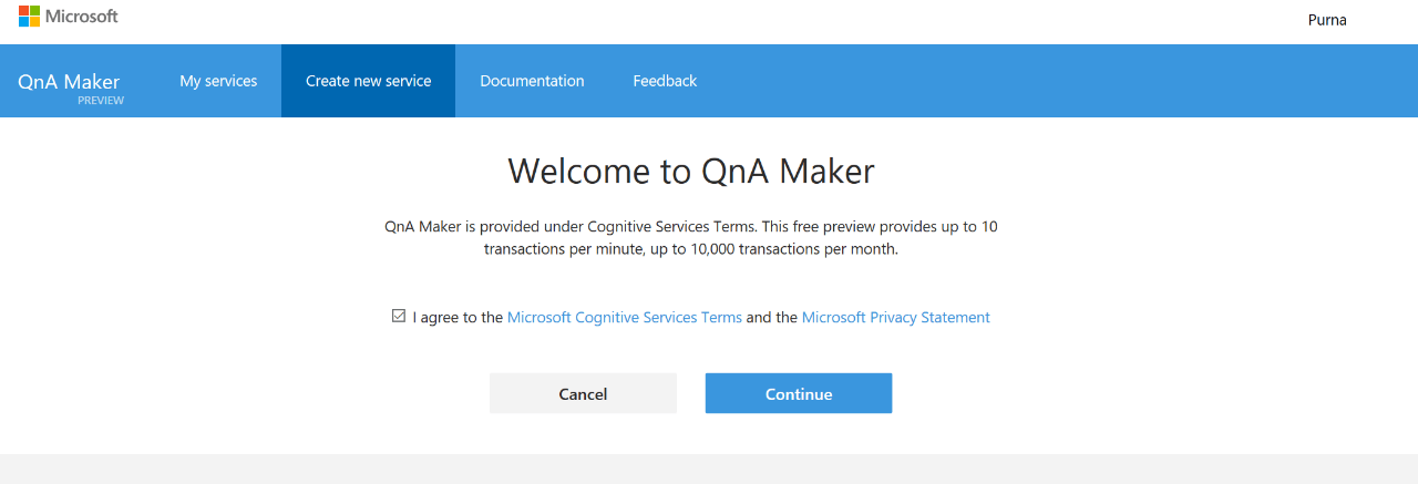 Creating a QnAMaker account