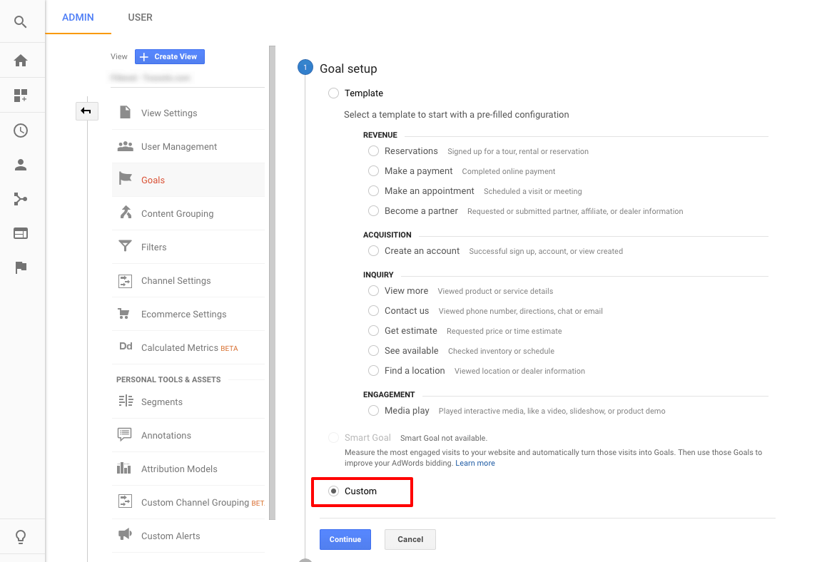 Choose the Custom format for your goals.